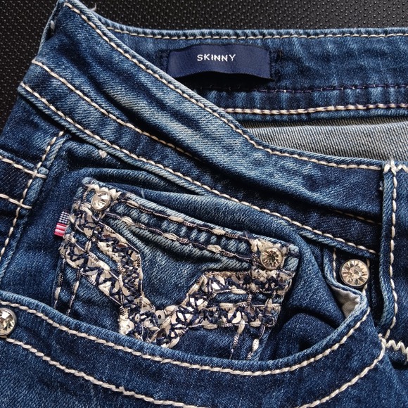 Vigoss Skinny Jeans Womens 12 Blue Excellent Heritage Fit Sequin Flap Pocket - Picture 6 of 11